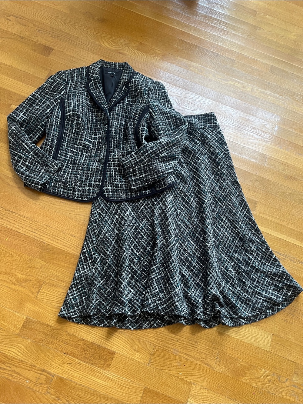 Jones Wear Black and White Tweed Blazer with Matching Skirt